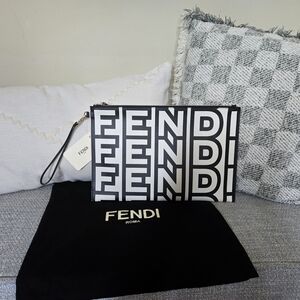 Fendi Black and White Logo Clutch